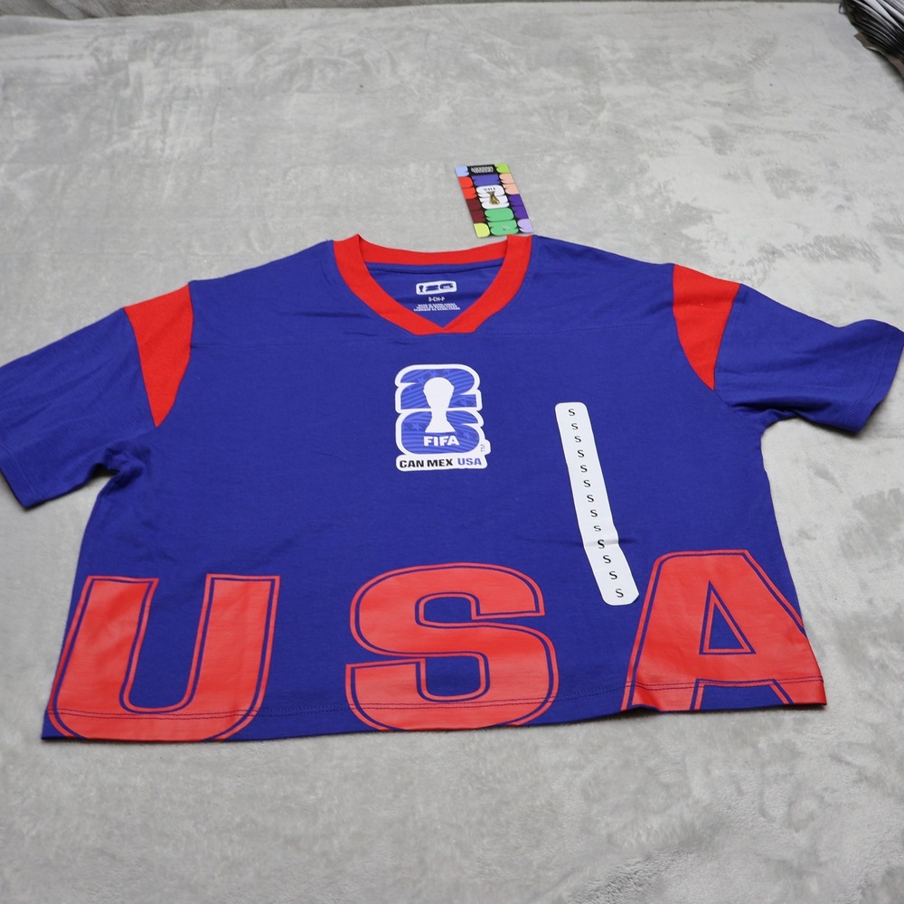 FIFA Shirt Womens Small Blue USA Team World Cup 2026 V-Neck Cropped $25 NEW